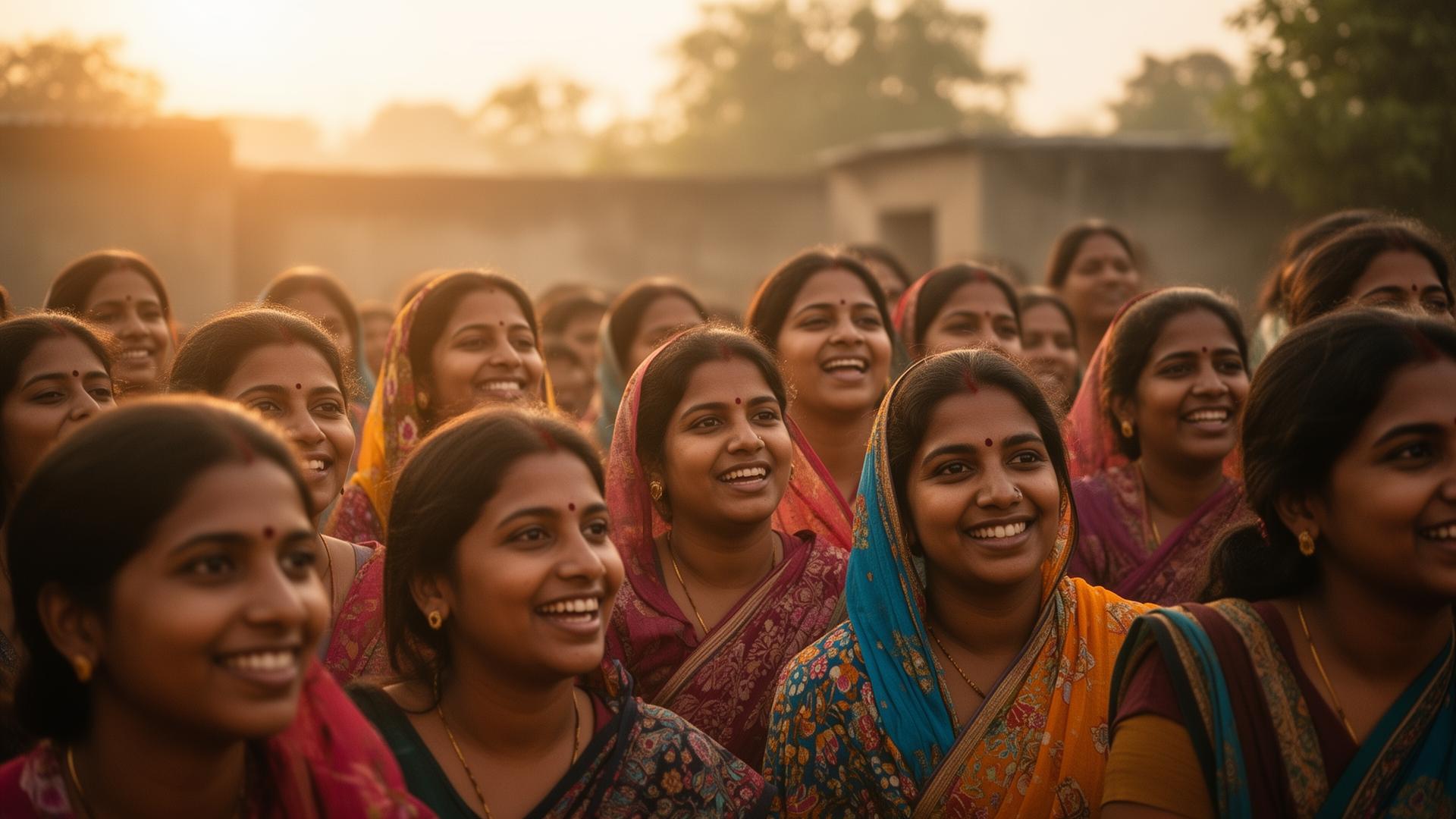 Women gathered in a community at golden hour
